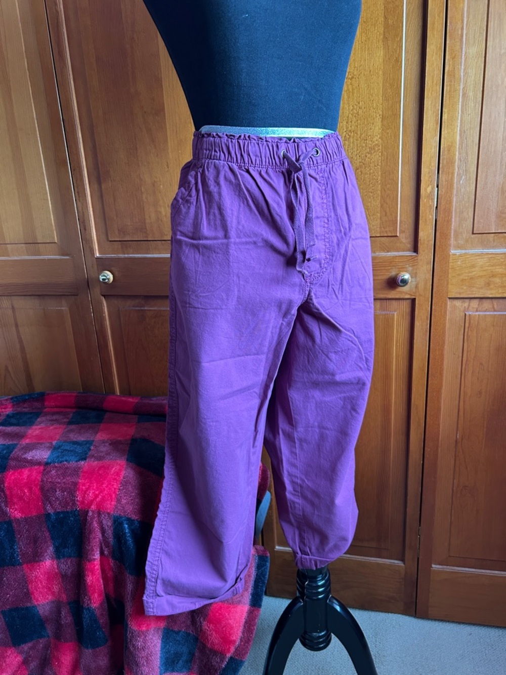 Casual Elastic-Waist Wine Pants